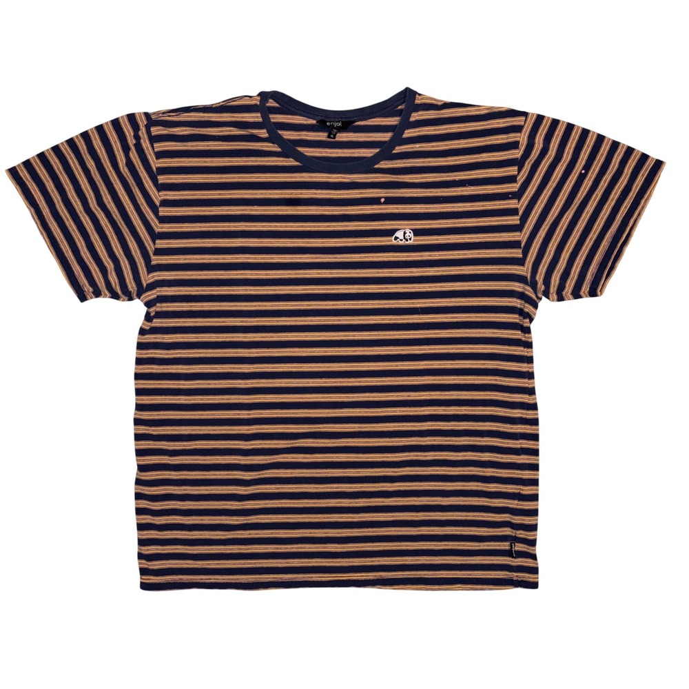 Enjoi Skateboards Striped T-Shirt Mens XL Navy Orange Panda Logo Skate Tee